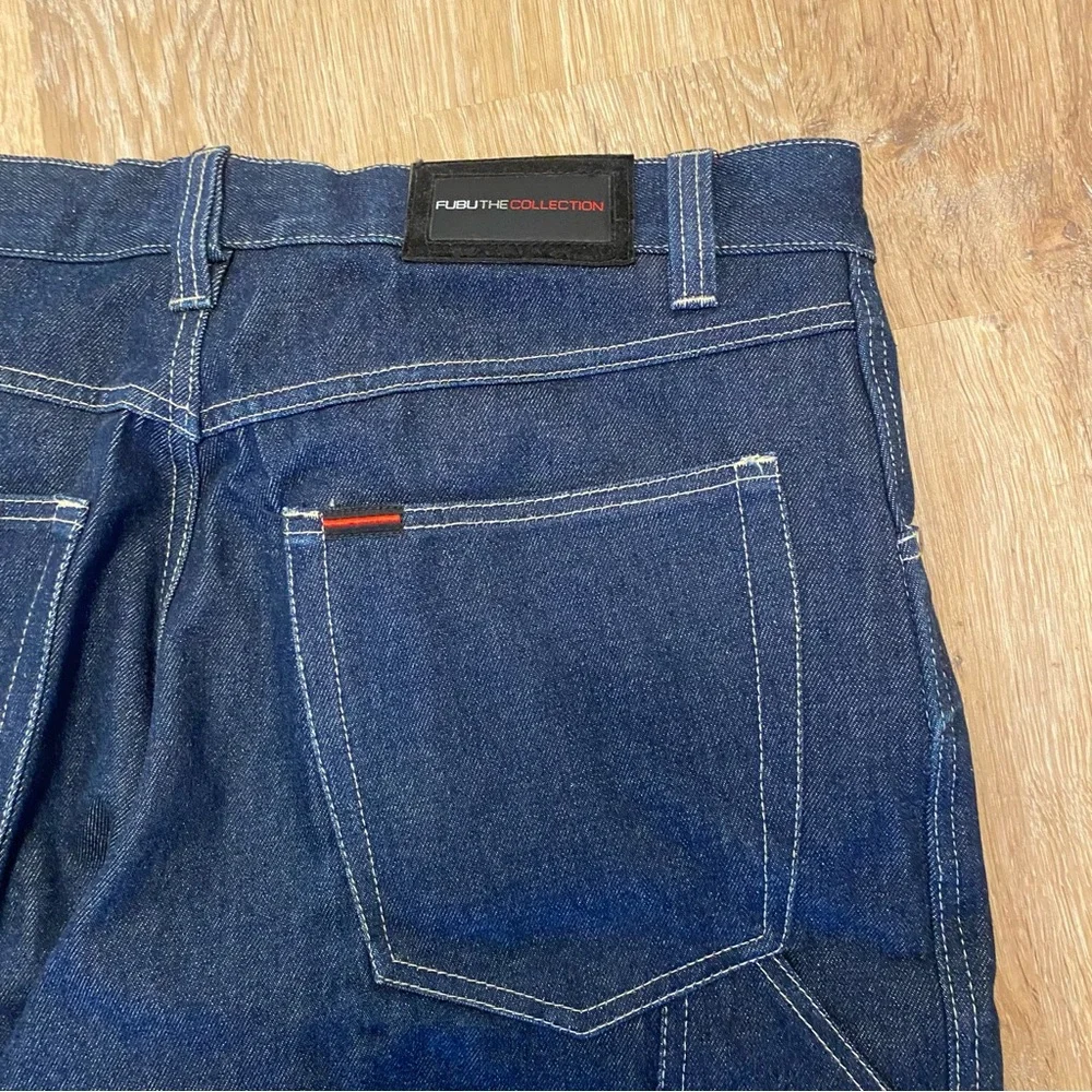 FUBU The Collection Pleated Heavyweight Cargo Denim Jeans 36x34 Y2K Loose Wide - Picture 6 of 9